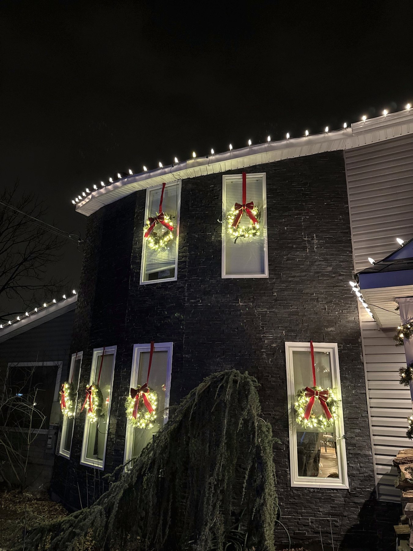Christmas Illuminations LI holiday lighting installation: Classic Wreaths & Warm White