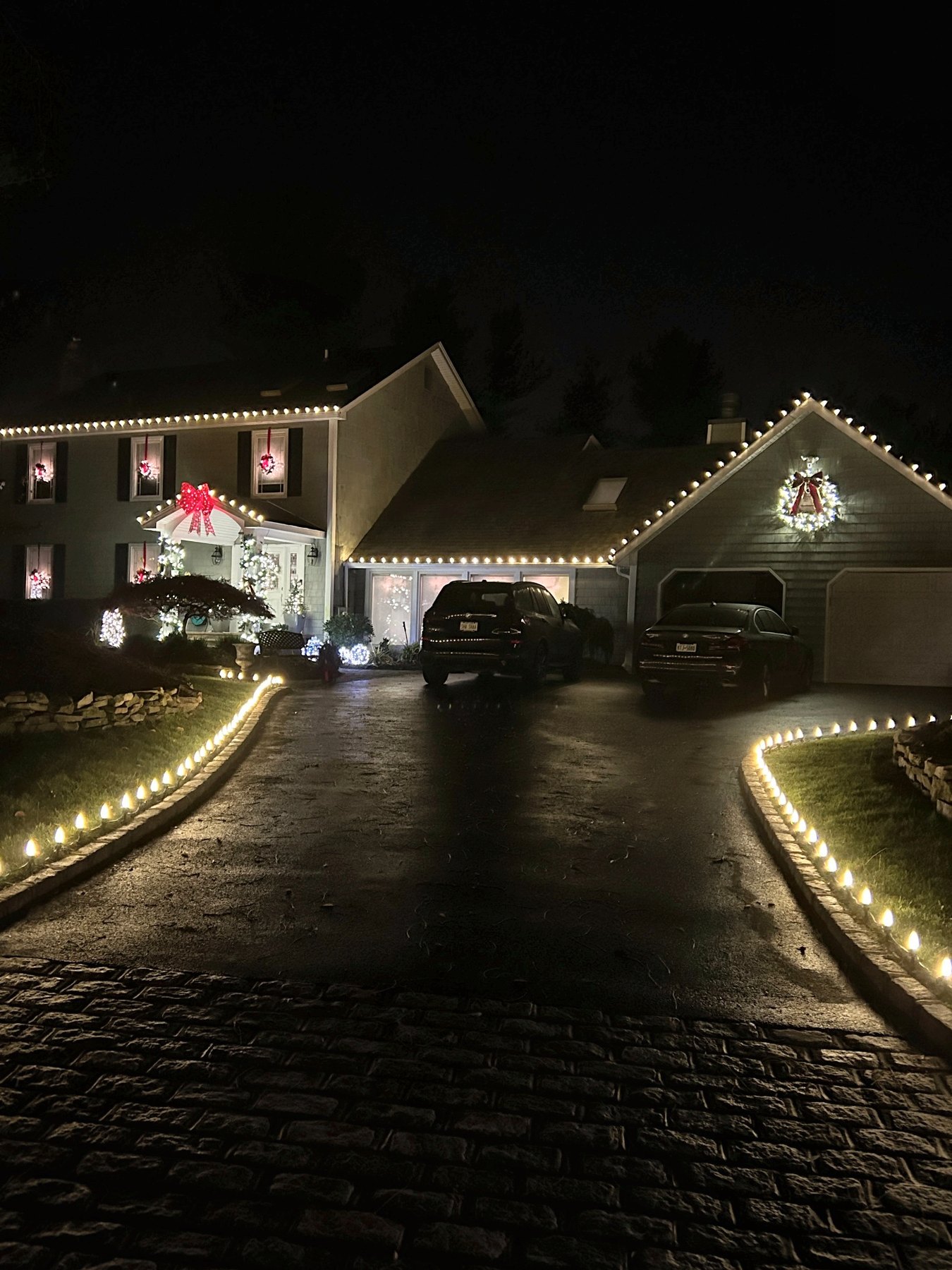 Christmas Illuminations LI holiday lighting installation: Welcoming Warm-White Entry